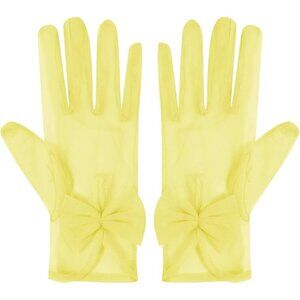 Women's Yellow Evening Sheer Tulle Short Length Gloves Wrist Tea Party Prom